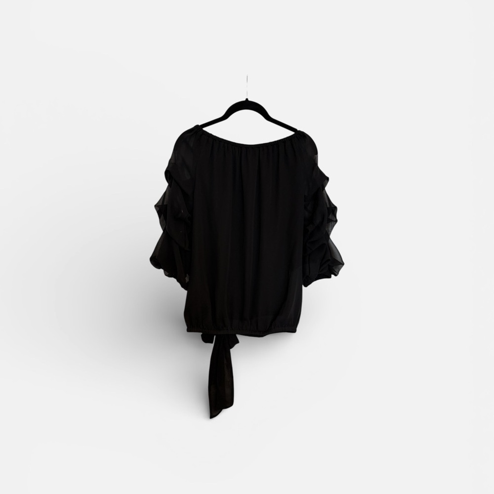 CeCe Black Ruffle Sleeve Blouse - Picture 5 of 6